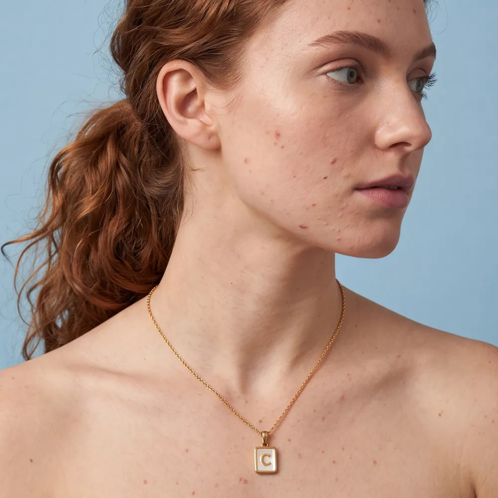 Genora Shell Letter Necklace detail